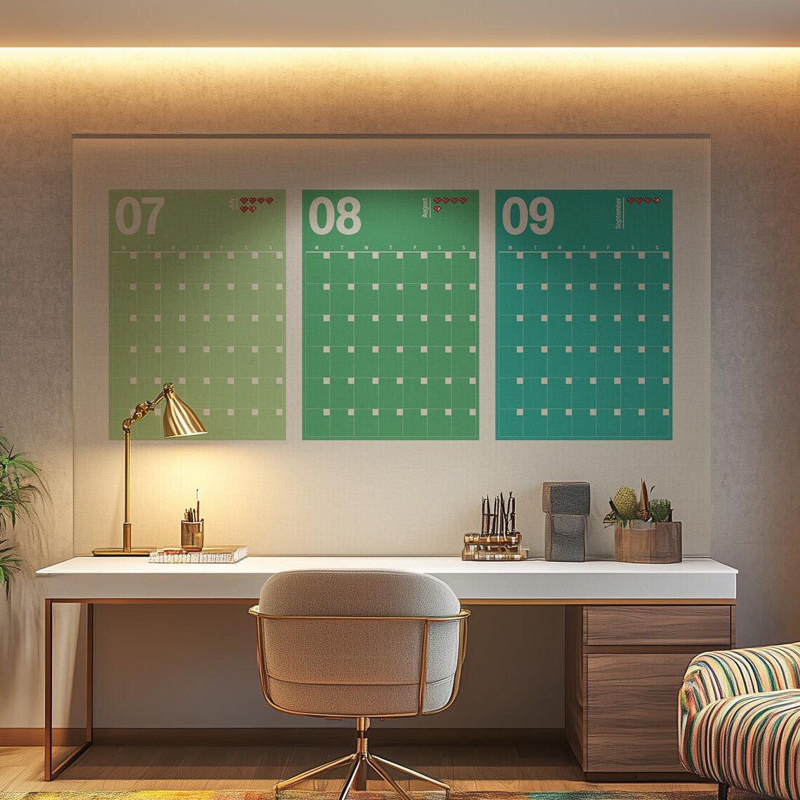Minimalist Undated Monthly Wall Planner Green August Calendar Wall Art - Image 4