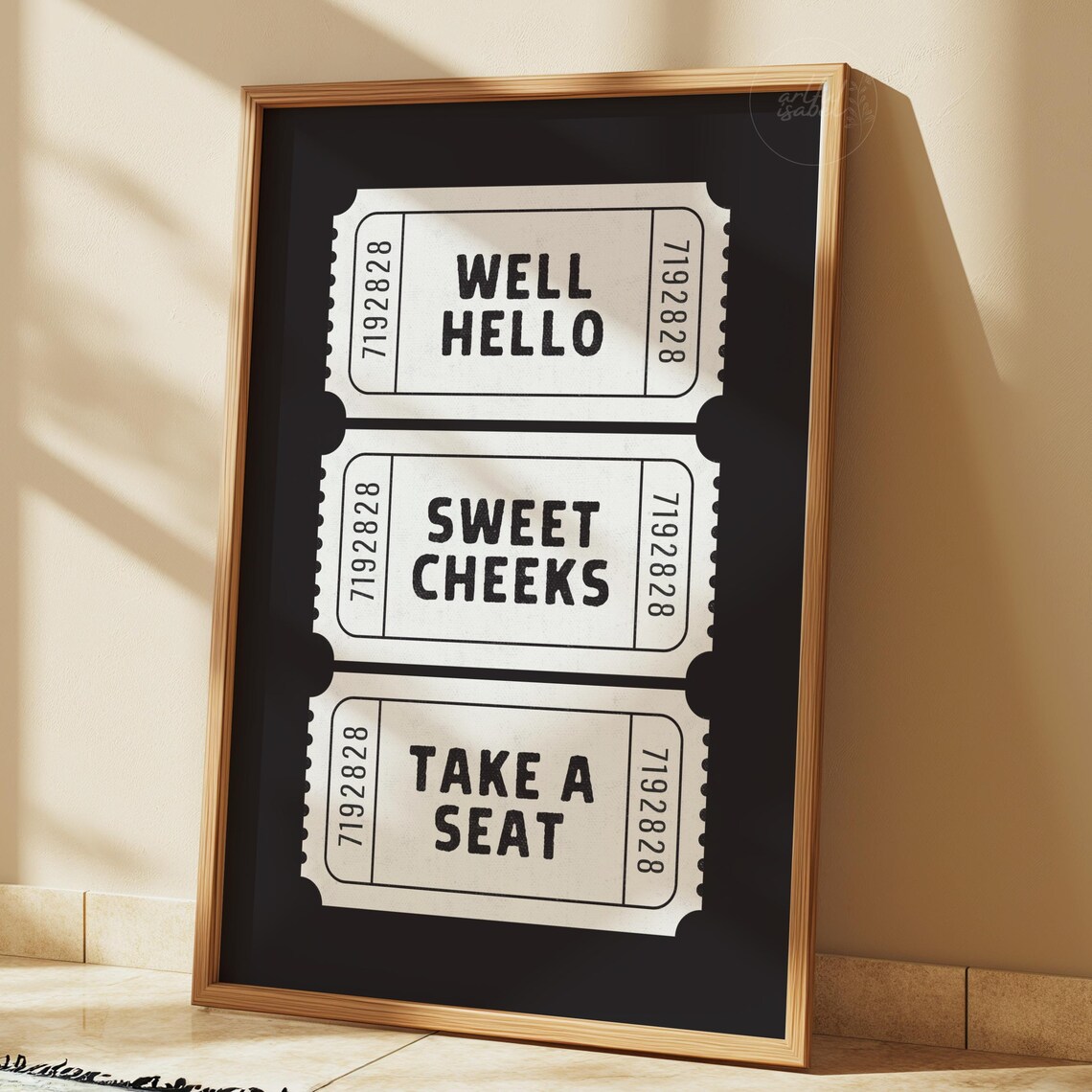 Hello Sweet Cheeks Retro Ticket Print Funny Bathroom Art Cute Toilet Decor Trendy Housewarming Gift