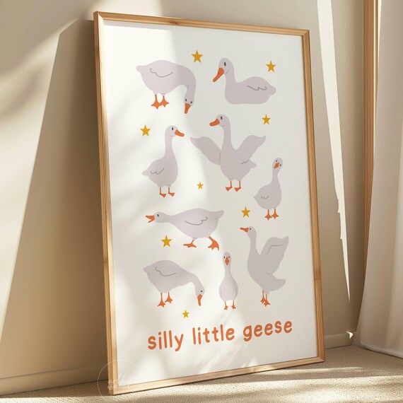 Silly Little Geese Nine Geese Star Pattern Nursery Kids Poster