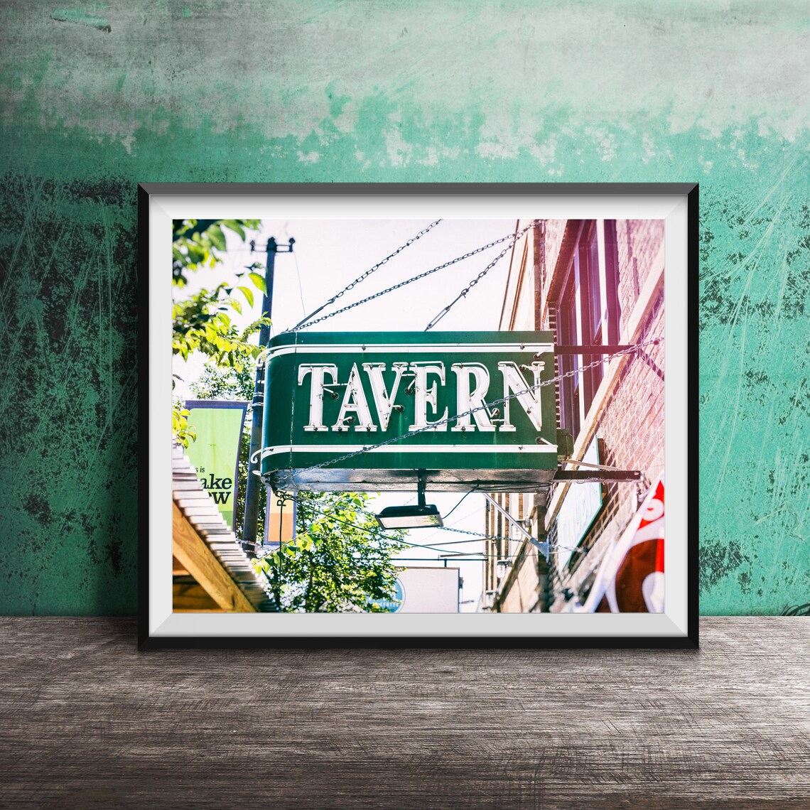 Vintage Green Tavern Hanging Blade Bar Sign Photography Poster