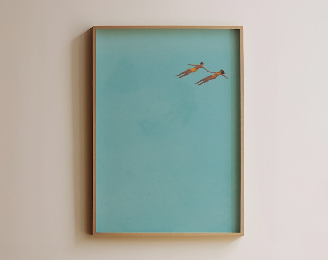 Man and Woman Floating in Pool, Summer Swim Art Print