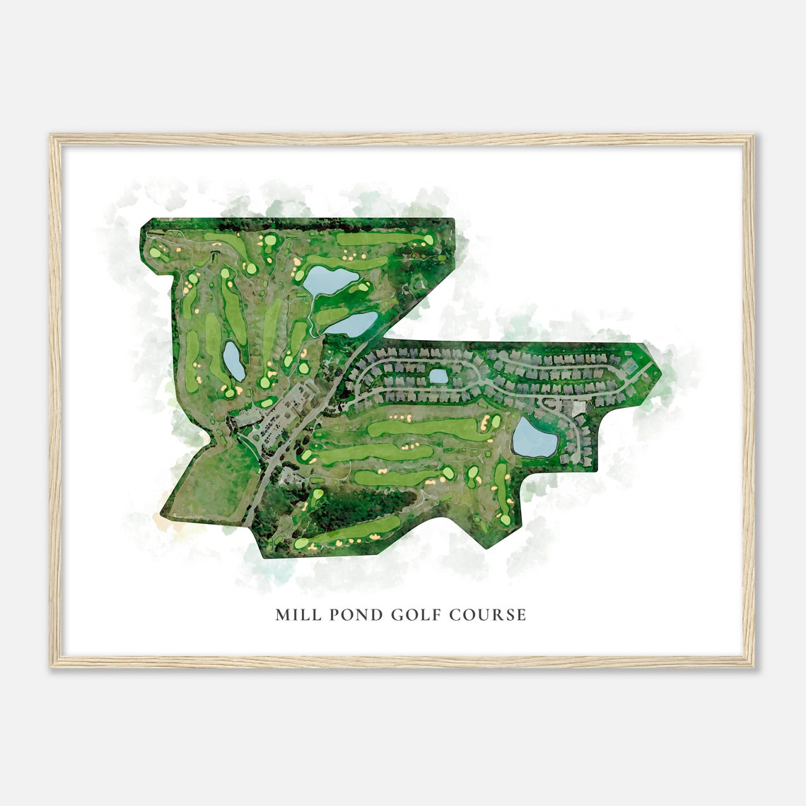 Mill Pond Golf Course Classic Aerial Watercolor Golf Map Poster - Image 2