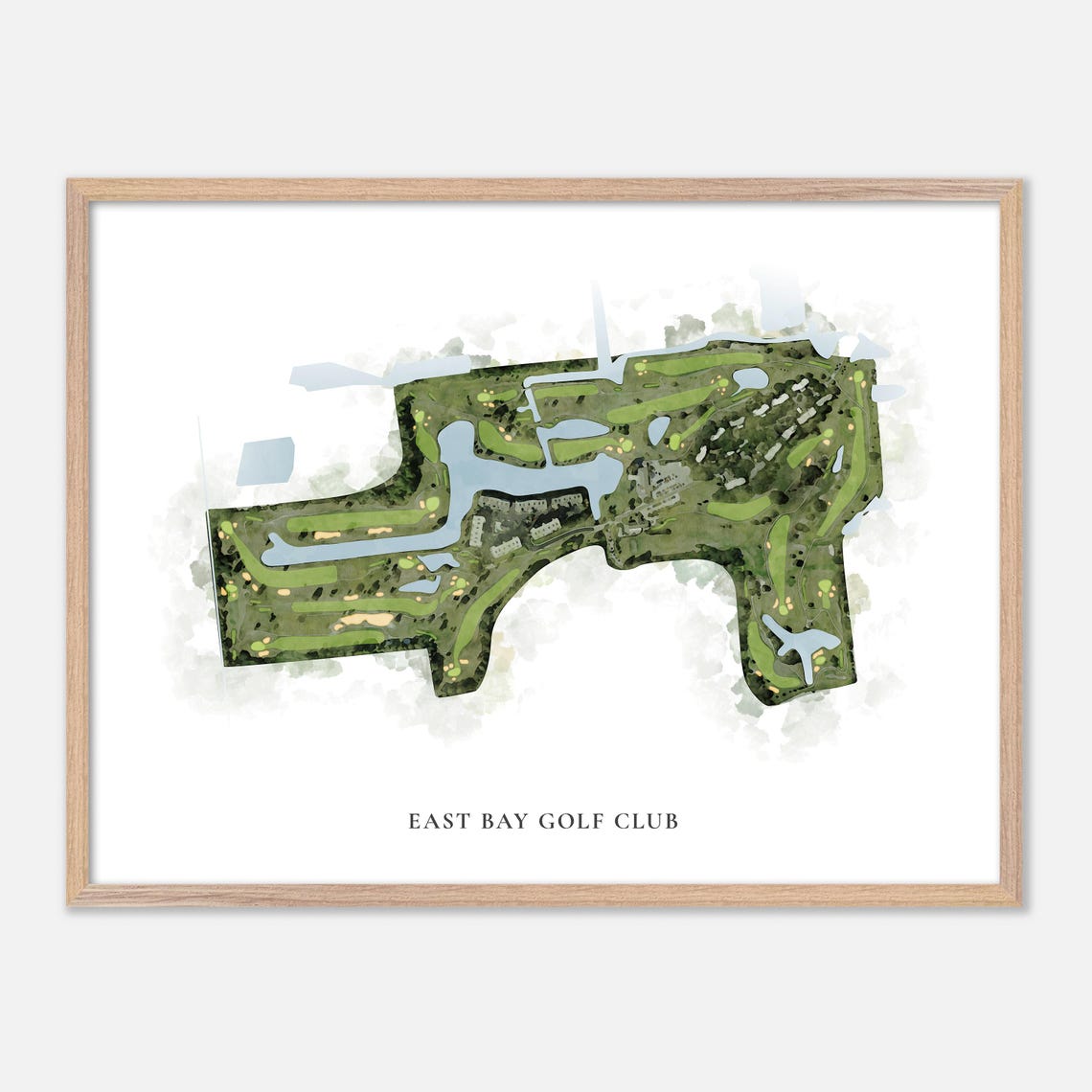 East Bay Golf Club Watercolor Aerial Golf Course Layout Map Poster