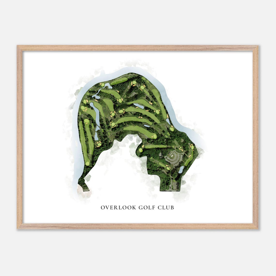 Overlook Golf Club Classic Watercolor River Course Map Poster