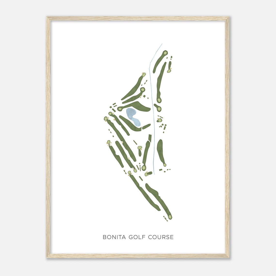 Bonita Golf Course California Modern Watercolor Course Map Poster