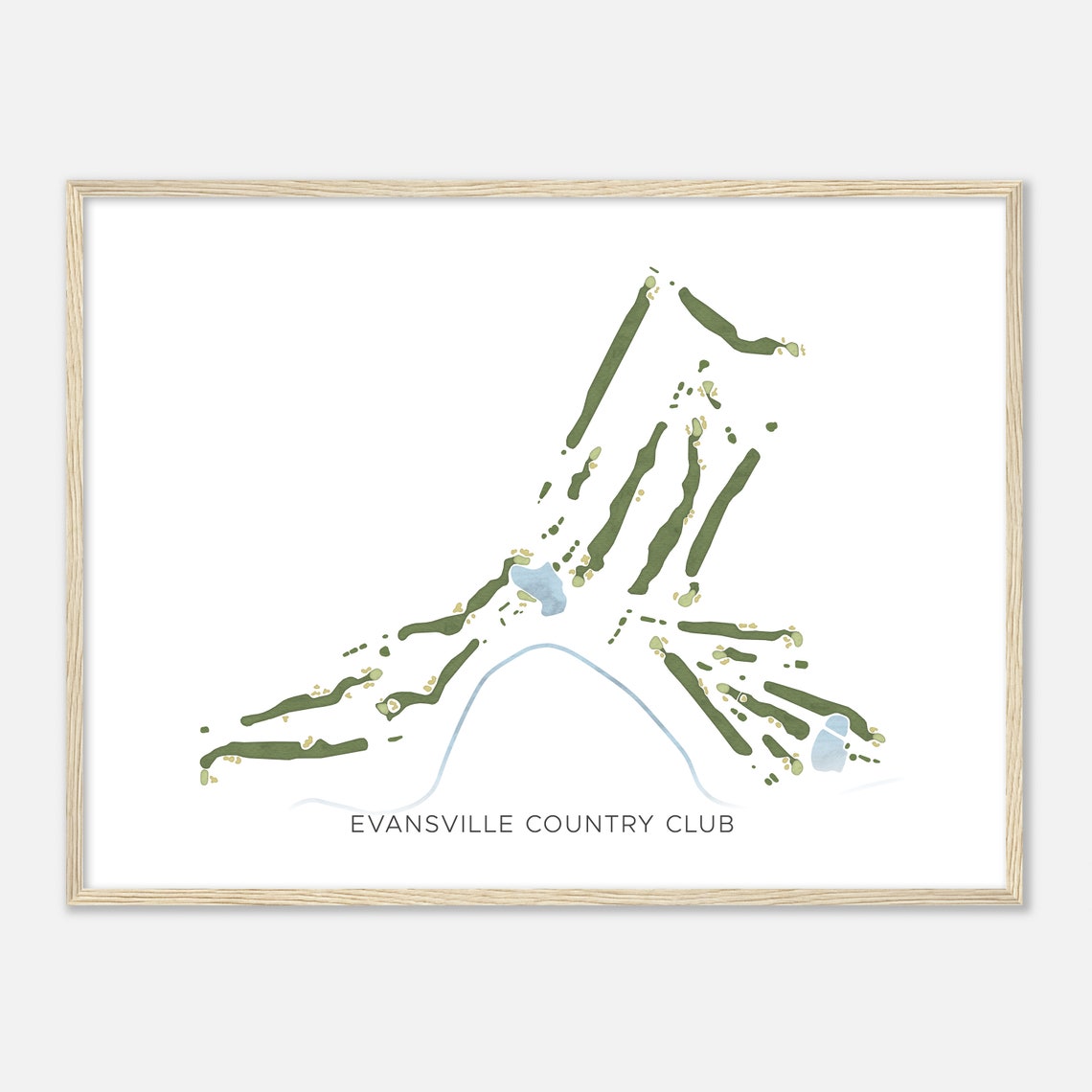 Evansville Country Club Modern Watercolor Course Map Gift Poster