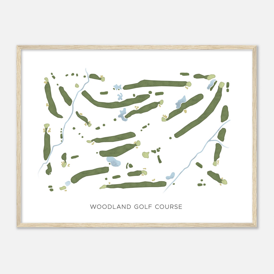 Woodland Golf Course Minimalist Watercolor Fairway Map Poster