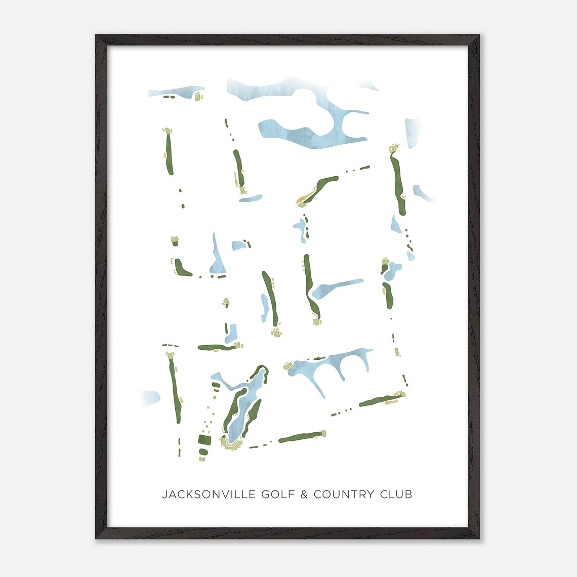 Jacksonville Golf Country Club Modern Watercolor Course Map Poster - Image 3