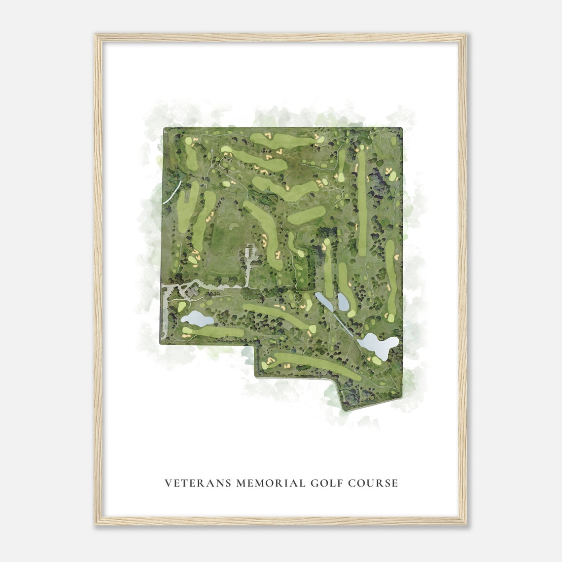 Veterans Memorial Golf Course Watercolor Aerial Map Golfer Gift Poster - Image 2