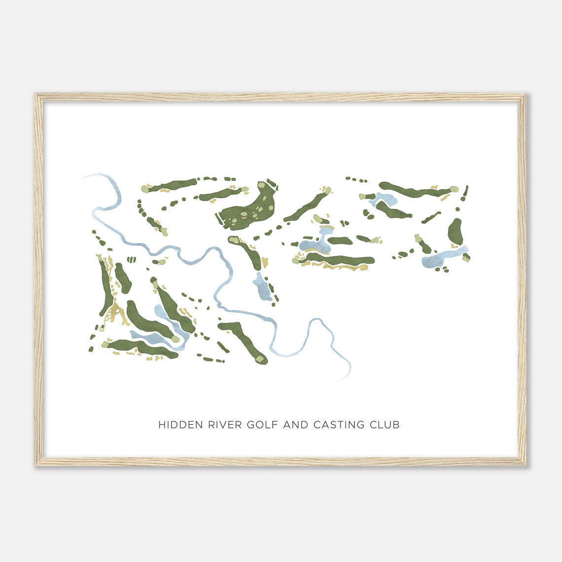 Hidden River Golf and Casting Club Modern Watercolor Golf Map Poster