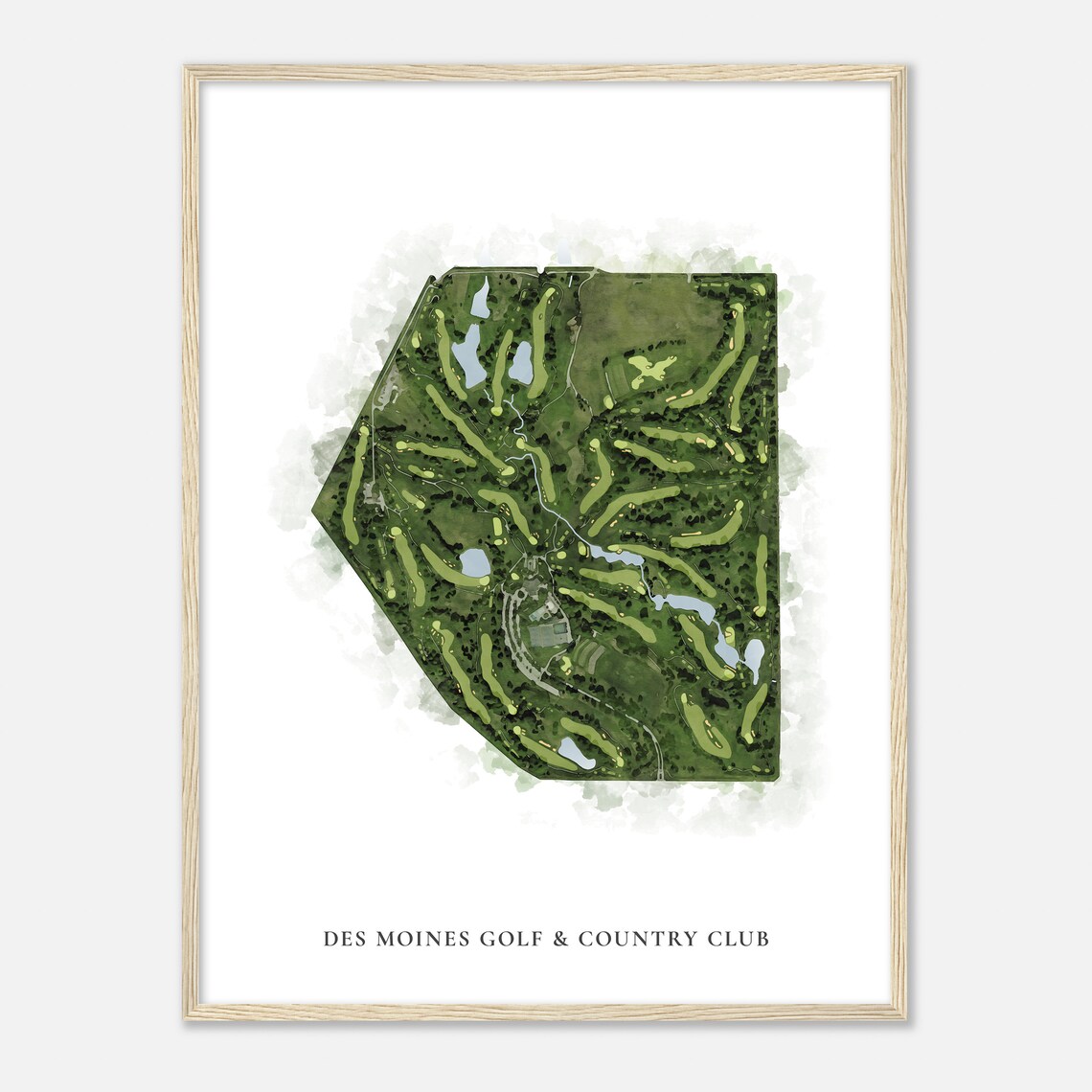 Des Moines Golf Country Club Iowa Classic Watercolor Map Poster