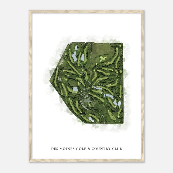 Des Moines Golf Country Club Iowa Classic Watercolor Map Golfer Gift Golf Wall Art Golf Poster Print Course Layout