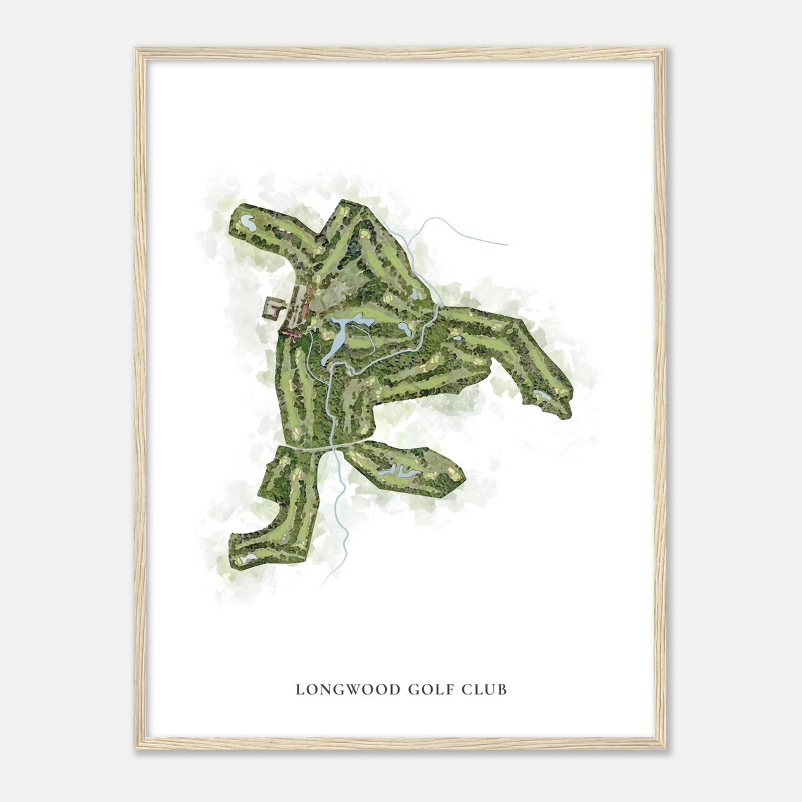 Longwood Golf Club Classic Aerial Watercolor Course Map Poster