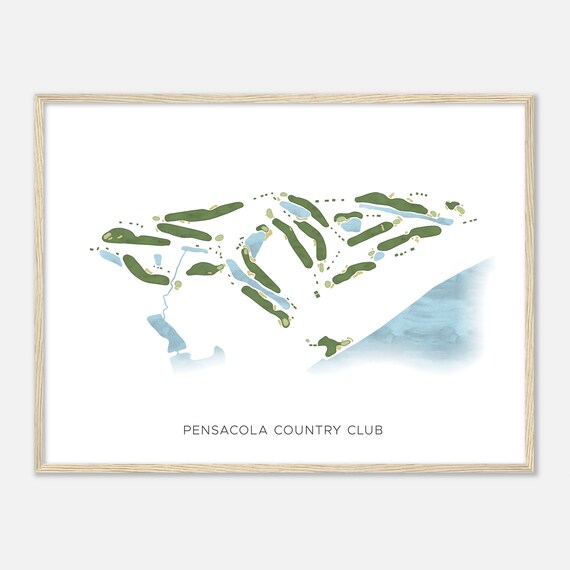 Pensacola Country Club Florida Modern Watercolor Golf Map Poster