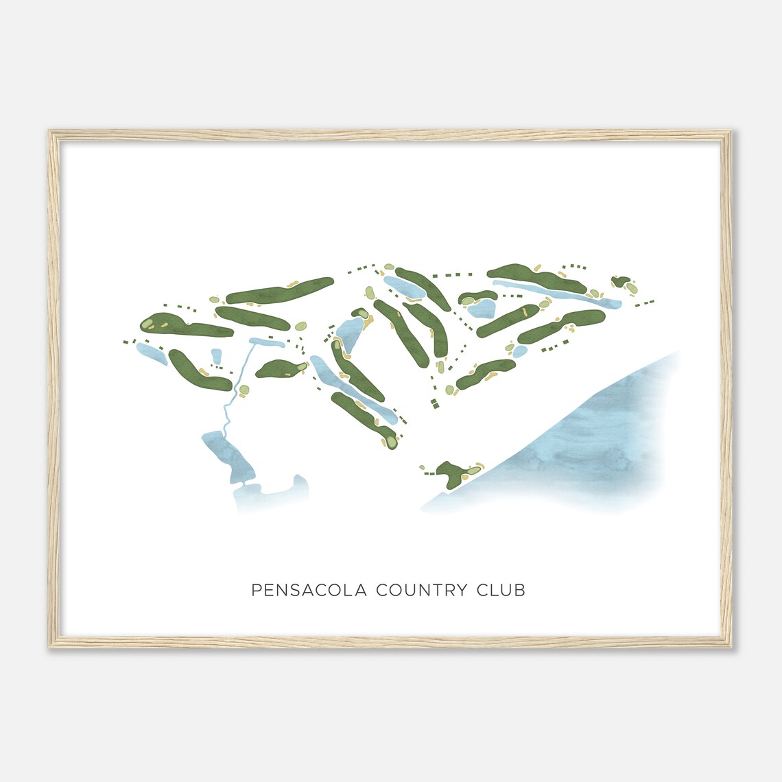 Pensacola Country Club Florida Modern Watercolor Golf Map Poster