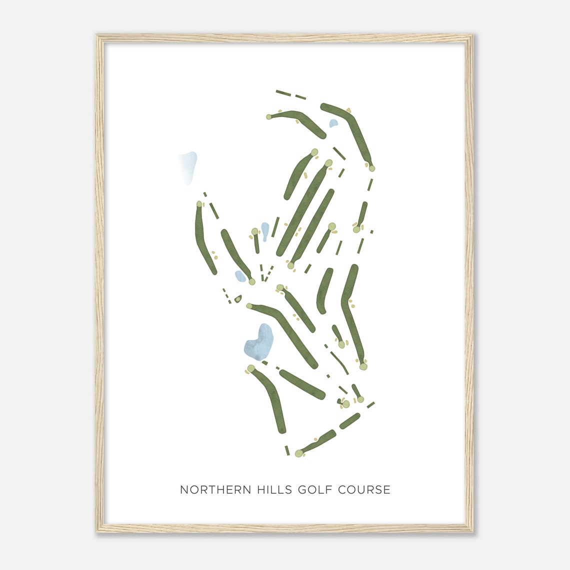 Northern Hills Golf Course Minimalist Modern Watercolor Map Poster