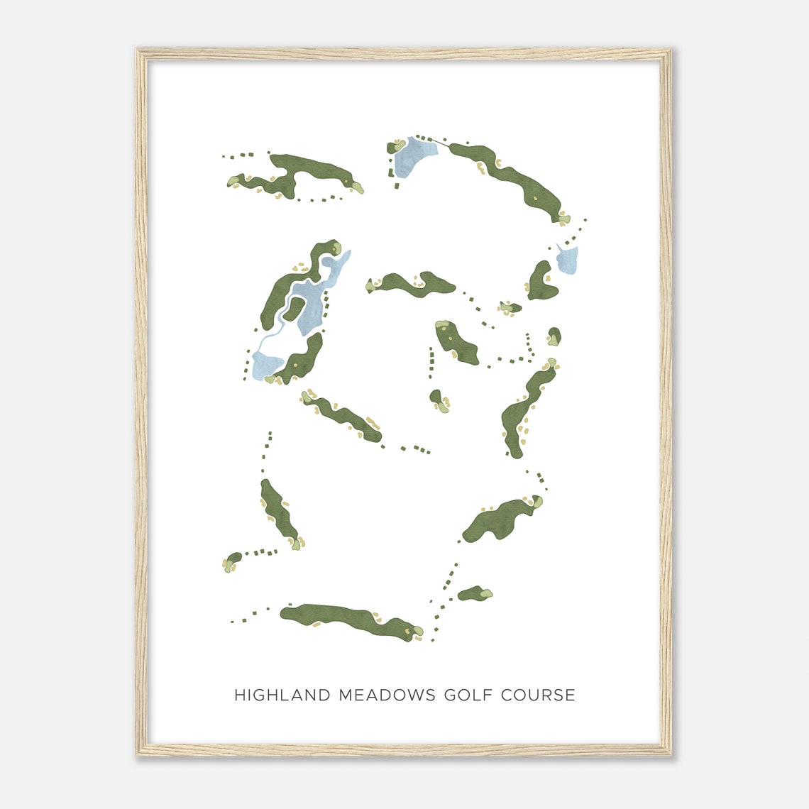 Highland Meadows Golf Course Watercolor Fairway Map Poster Art