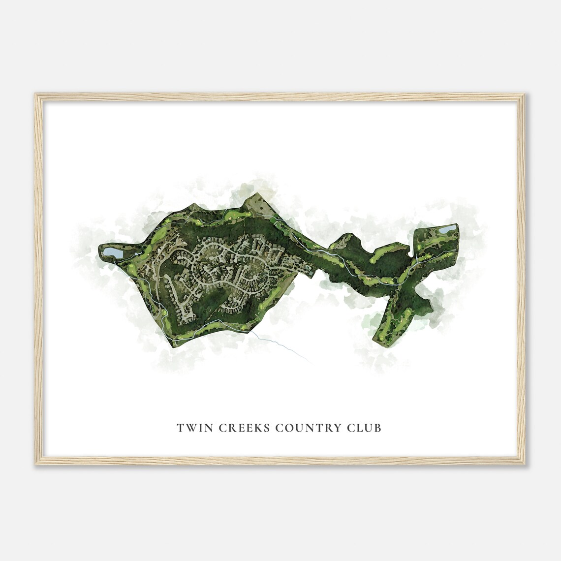 Twin Creeks Country Club Elegant Watercolor Aerial Course Map Art Poster