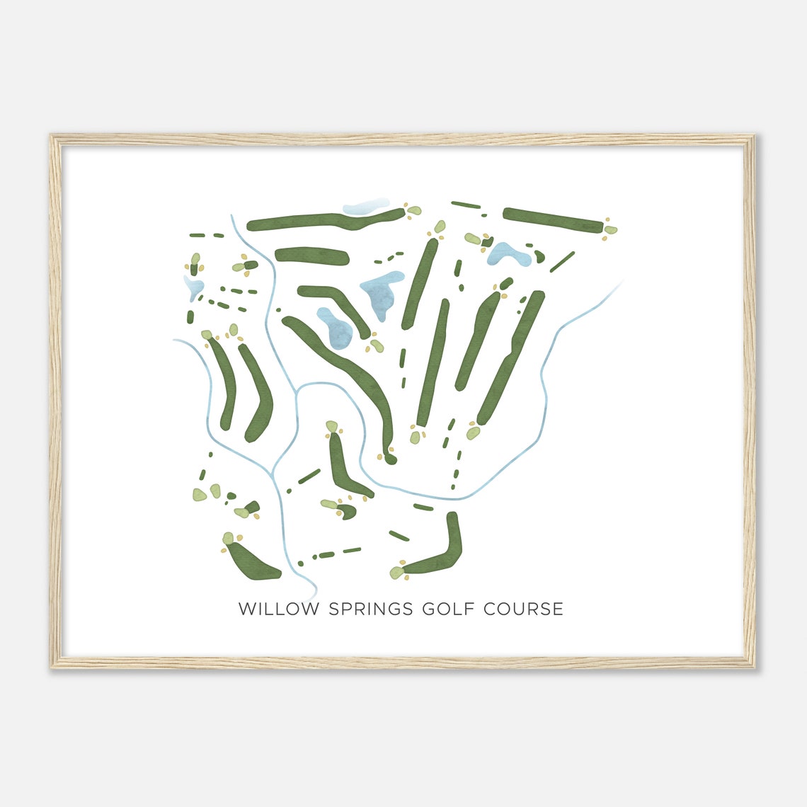 Willow Springs Golf Course Modern Watercolor Golf Course Map Poster