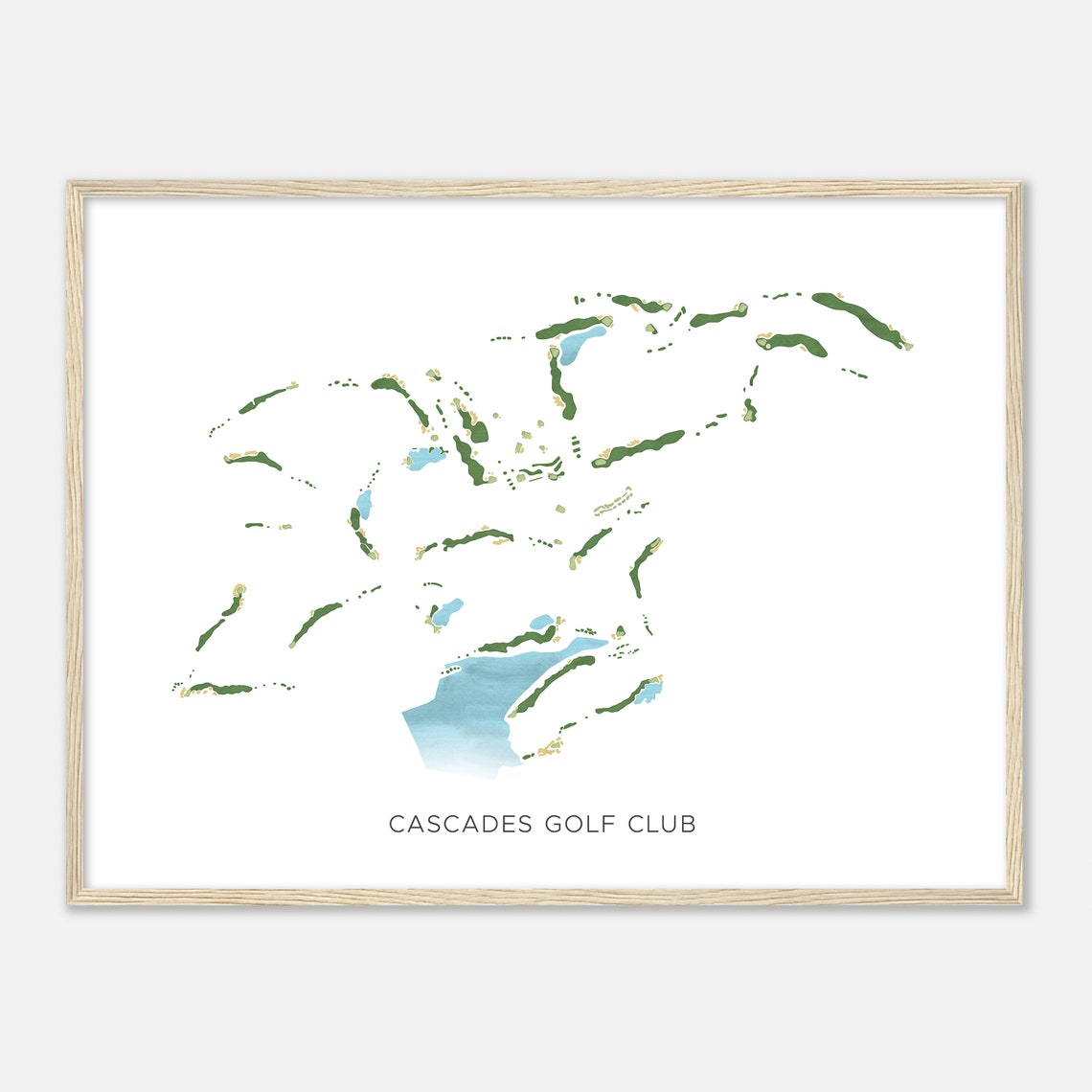 Cascades Golf Club Modern Minimalist Watercolor Course Map Poster