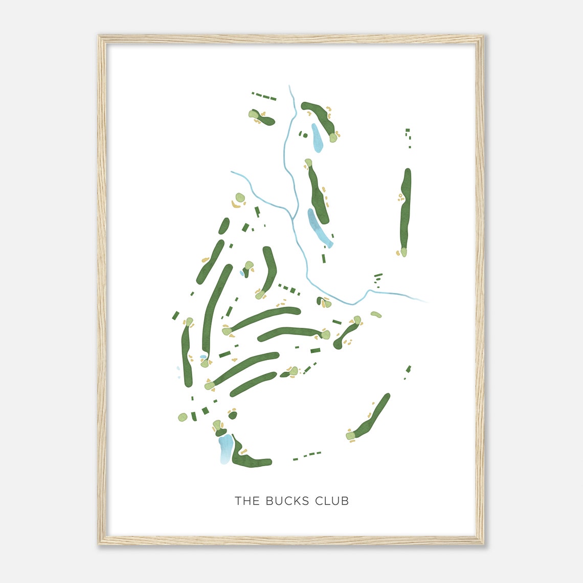 The Bucks Club Modern Style Watercolor Golf Course Map Poster