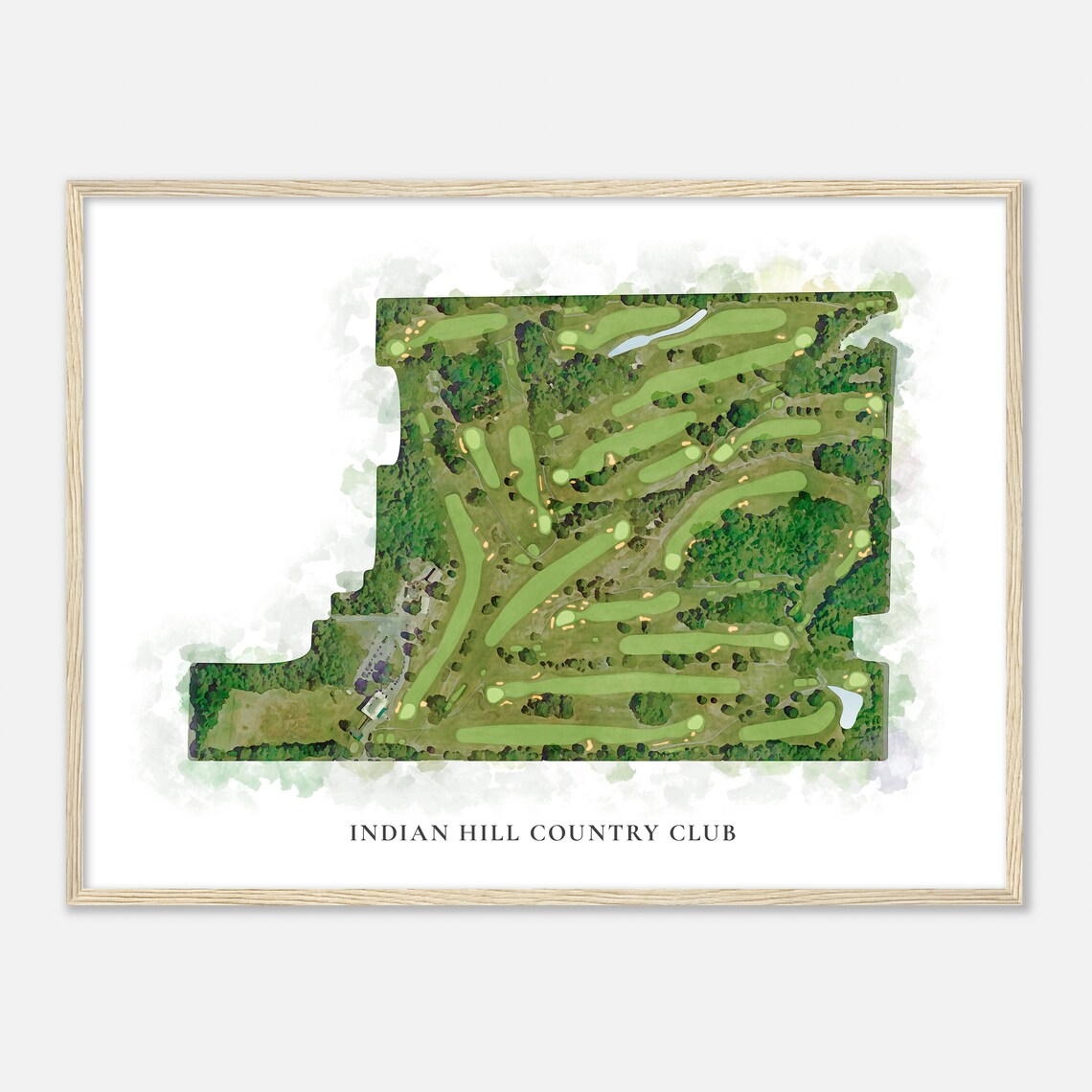 Indian Hill Country Club Classic Watercolor Aerial Course Map Poster