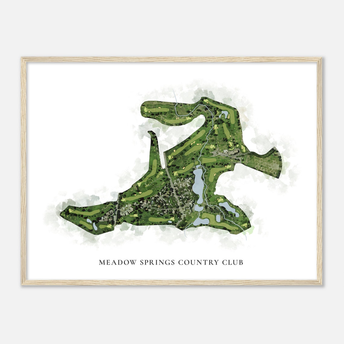 Meadow Springs Country Club Classic Watercolor Course Map Poster