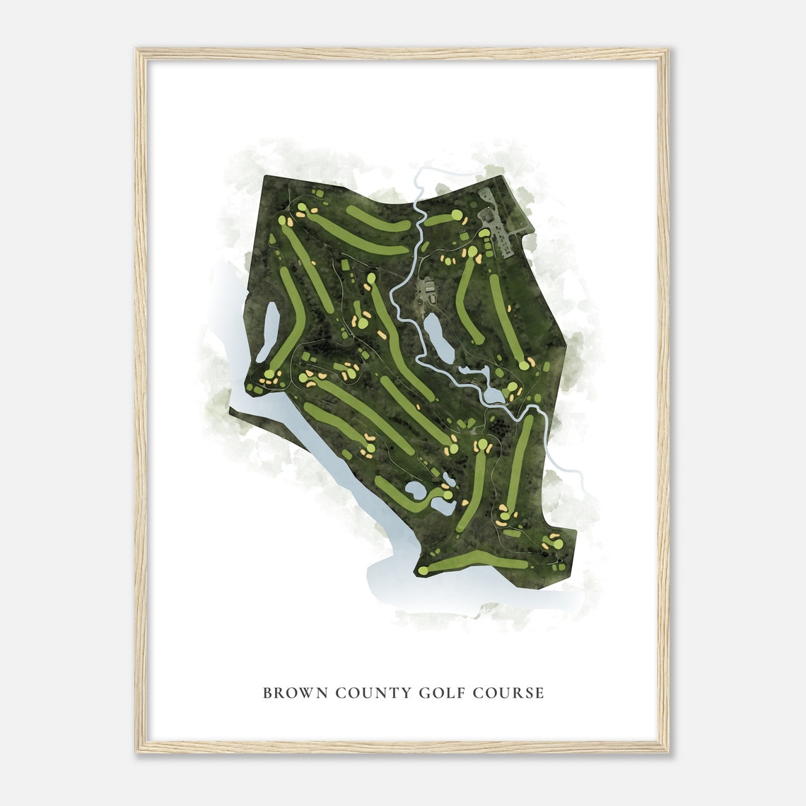 Brown County Golf Course Classic Watercolor Aerial Map Poster