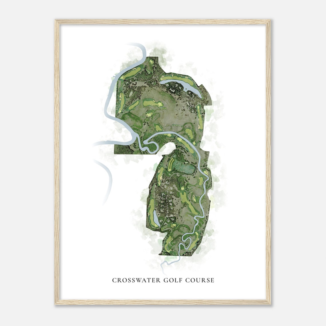 Classic Crosswater Golf Course Watercolor Map Wall Art Gift Decor
