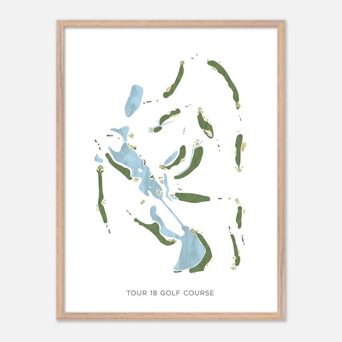 Tour 18 Golf Course Watercolor Fairway Map Lakeside Layout Poster - Image 6