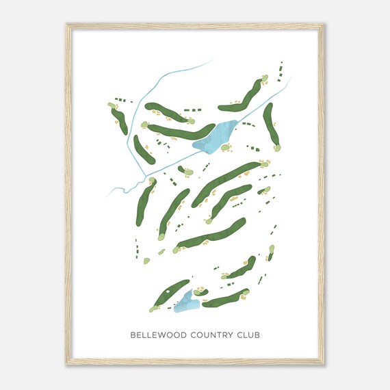 Bellewood Country Club Pennsylvania Modern Watercolor Map Golfer Gift Golf Wall Art Golf Poster Print Course Layout