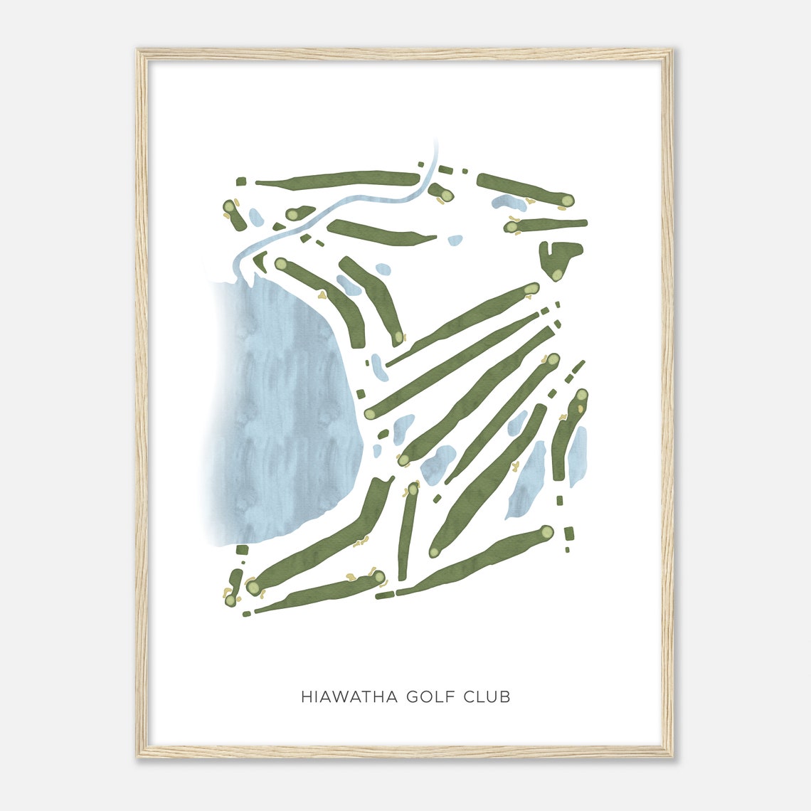 Hiawatha Golf Club Modern Watercolor Lakefront Golf Course Map Poster