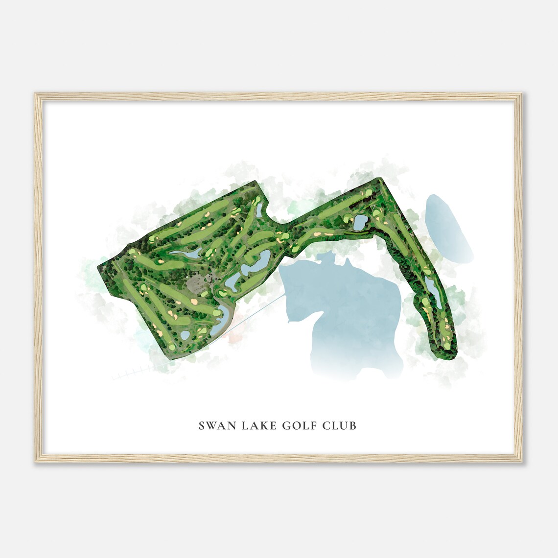 Swan Lake Golf Club Classic Watercolor Golf Course Map Art Poster - Image 2