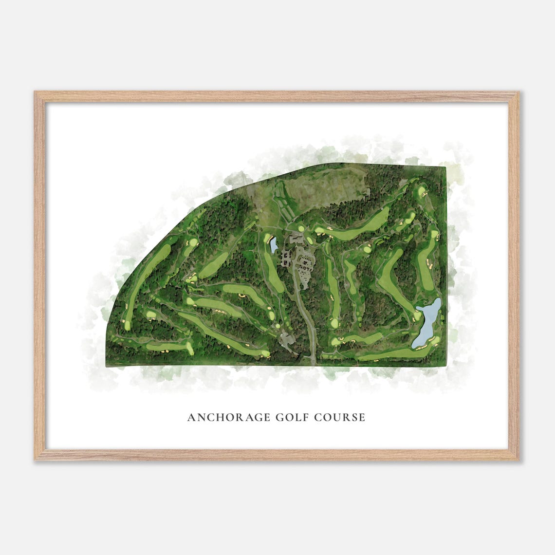 Anchorage Golf Course Alaska Scenic Classic Watercolor Map Poster