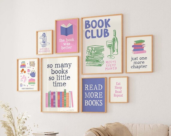 Book Lover Gallery Wall Set Eight Framed Reading Quotes Poster