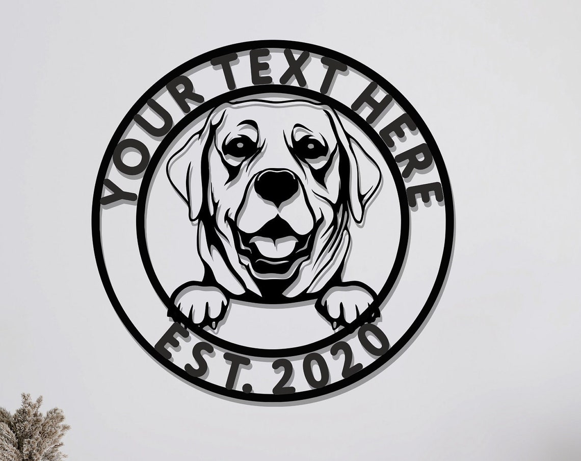 Personalized Labrador Dog Metal Wall Sign Custom Text Round Wall Decor