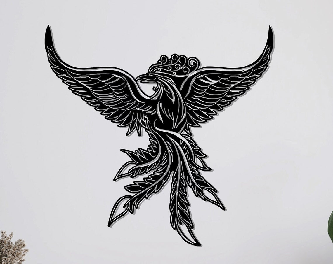 Rising Phoenix Metal Wall Art Spread Wings Feather Detail Wall Decor