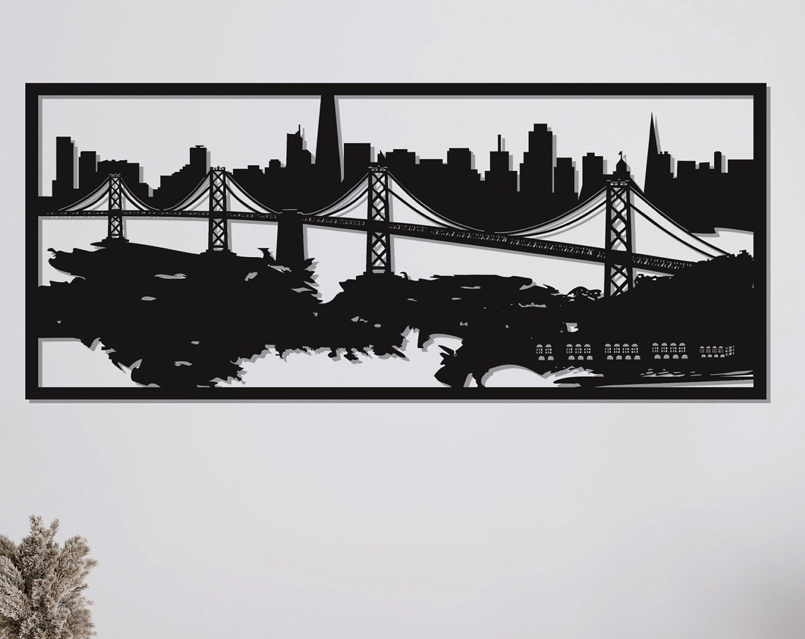 San Francisco Skyline Metal Wall Art Bay Bridge Silhouette Wall Decor