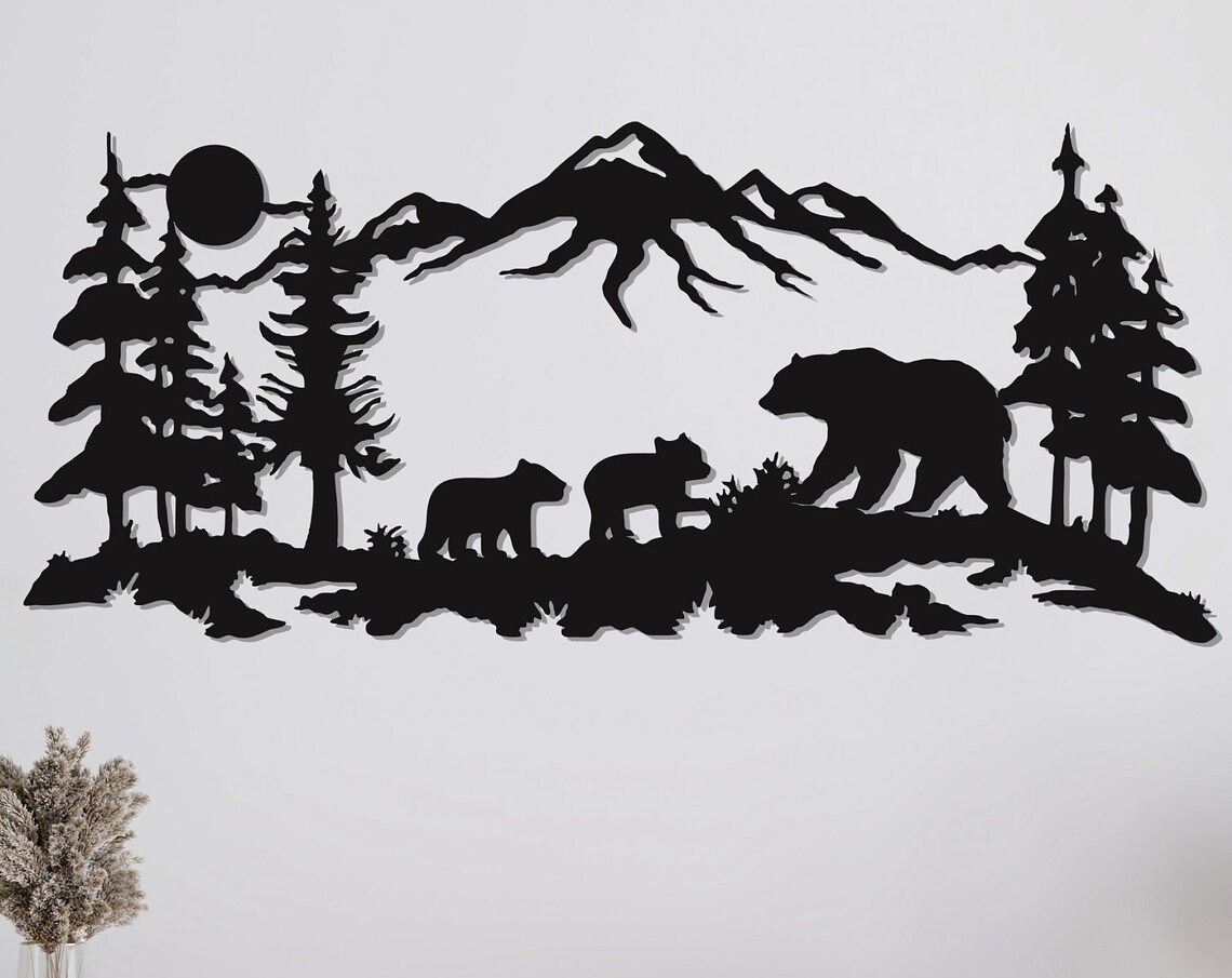 Bear Family Metal Wall Art, Home Office Art Print