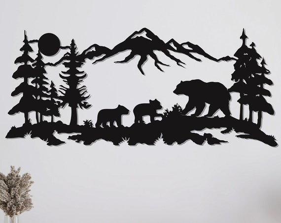 Bear Family Metal Wall Art, Home Office Art Print