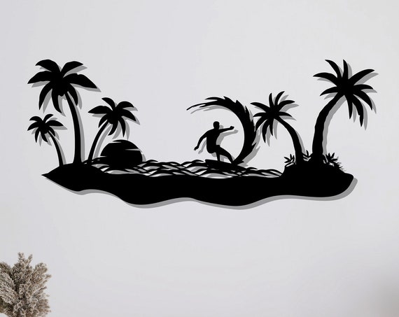 Metal Surfer Wall Art Metal Wall Art Home Office Decoration Unique Gift For Nature And Sea Lover Wall Hangings Metal Art Work Surf Art
