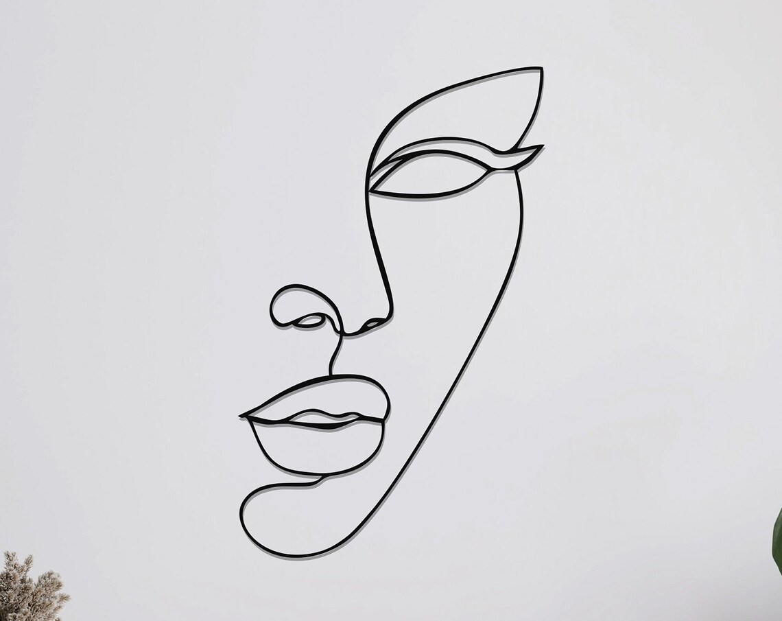 Woman Face Line Art Poster, Home Office Decor