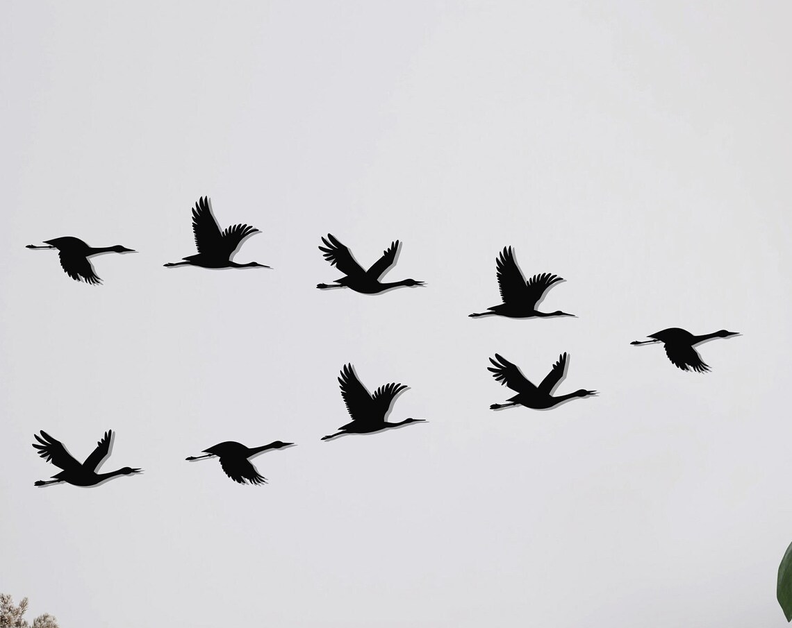 Metal Cranes Wall Art Print, Home Office Wildlife Decor