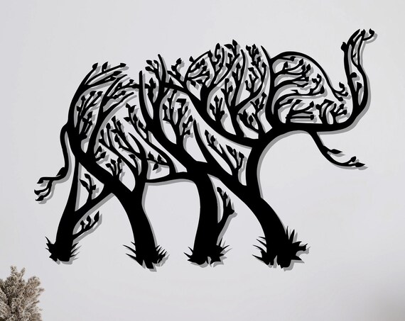Elephant Tree Branches Metal Wall Art Black Elephant Silhouette Wall Decor