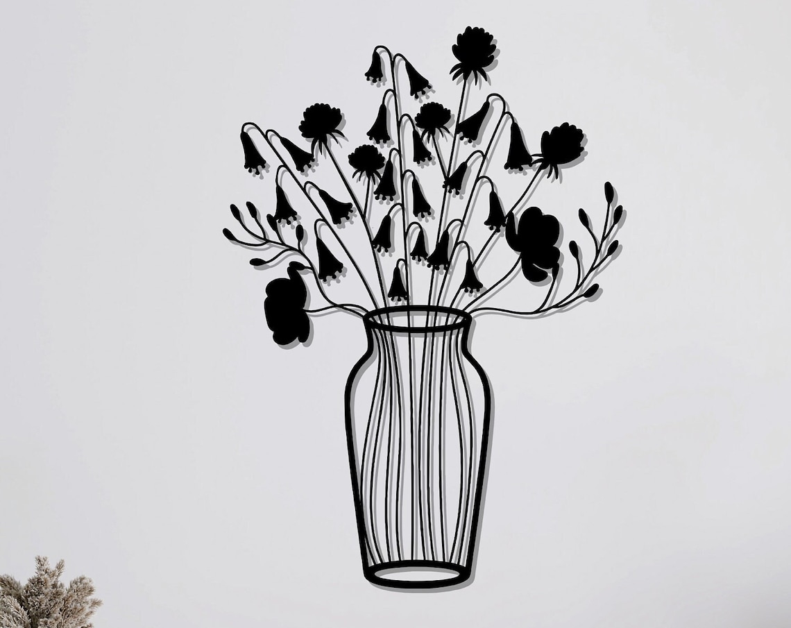 Bellflower Bouquet Metal Wall Art Drooping Floral Vase Wall Decor