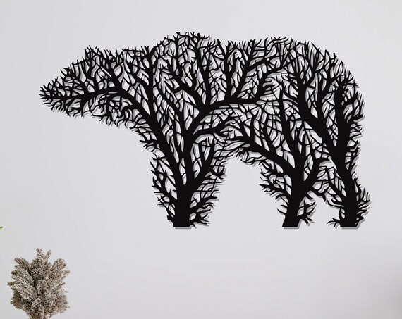 Bear Tree Branches Metal Wall Art Black Bear Silhouette Wall Decor