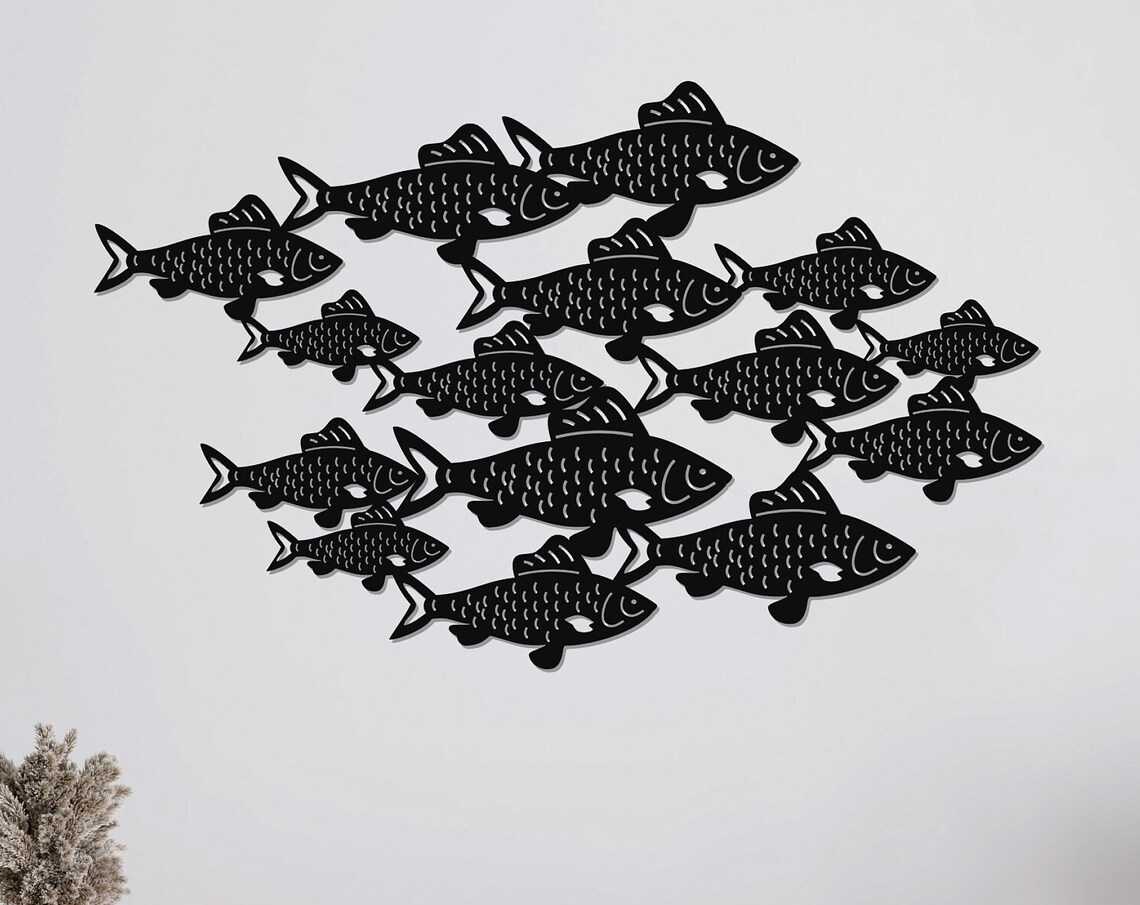 School Of Fish Black Metal Wall Art Ocean Shoal Nautical Home Decor