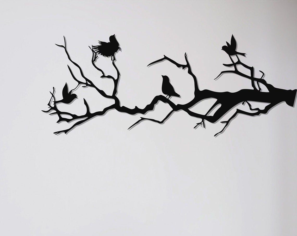 Birds on Branch Metal Wall Art Black Silhouette Tree Branch Wall Decor