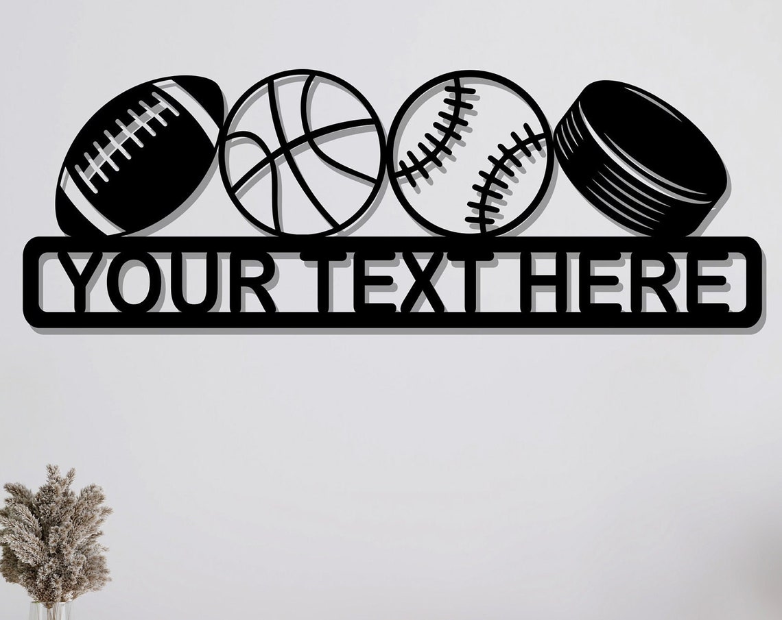 Personalized Sports Balls Metal Wall Art Custom Name Banner Wall Decor