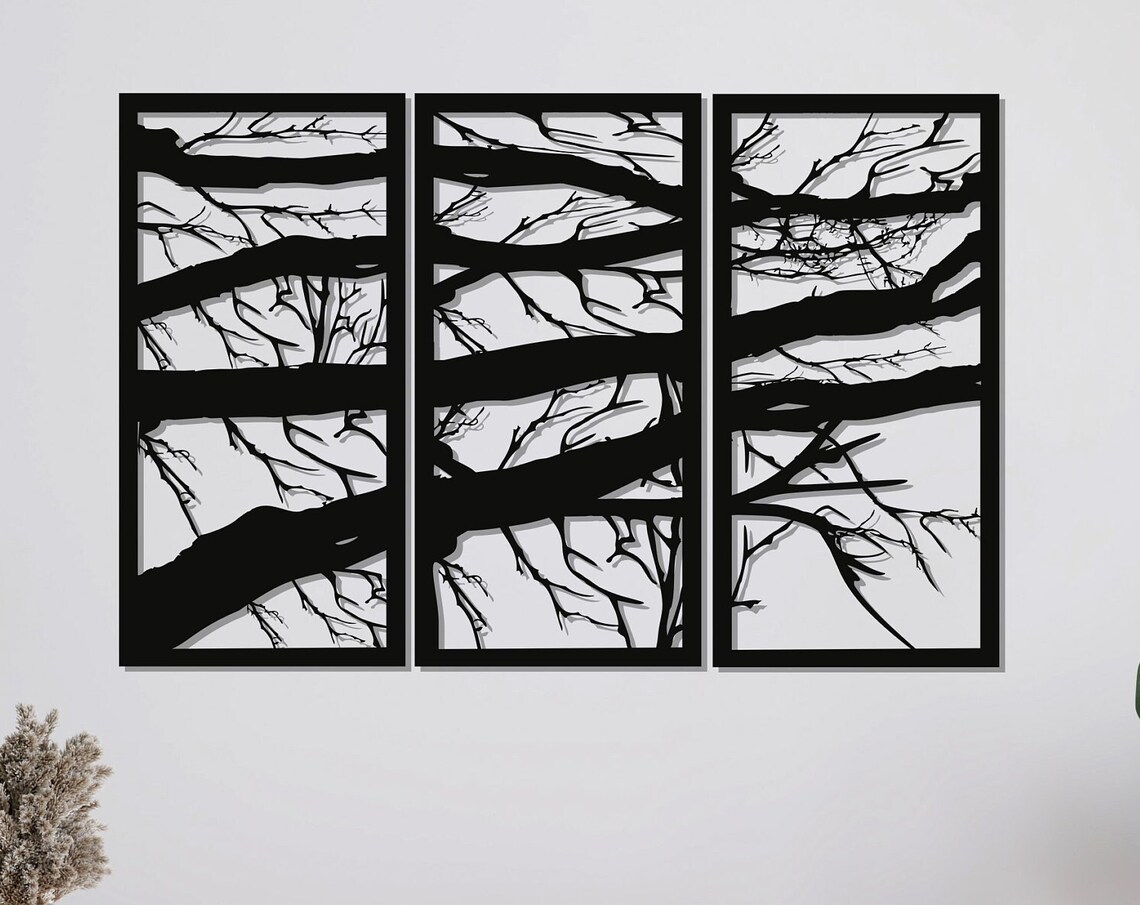 Metal Branch 3 Panel Decor Tree Wall Art Metal Wall Art Home Office Decoration Unique Gift Idea Wall Hangings Metal Art Work 3 Panel